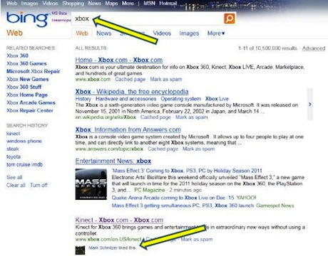 I mi piace sulla SERP di Bing