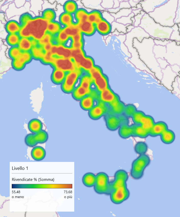 Distribuzione geografica della percentuale di schede Google Business Profile rivendicate